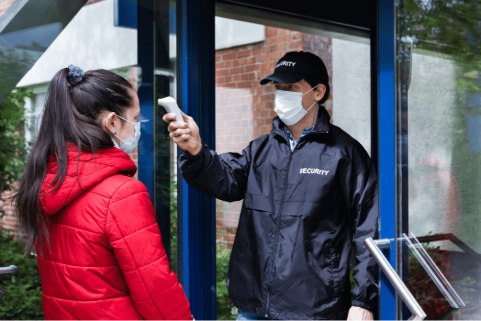 Hospital security guard at entrance